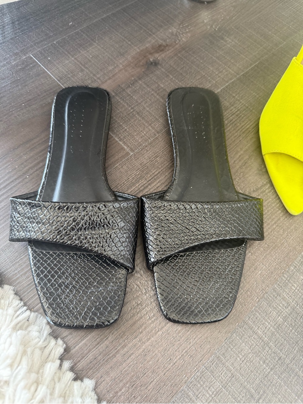 Black Textured Slide Sandals for Women